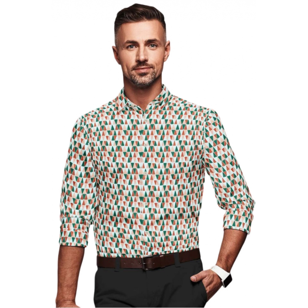 Generic Men’s Cotton Blended Printed Full Sleeve Shirt (Multicolor)