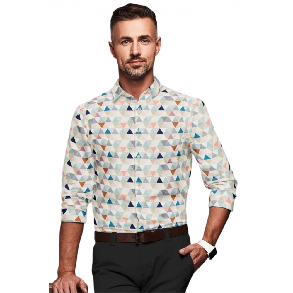 Generic Men’s Cotton Blended Printed Full Sleeve Shirt (Multicolor)