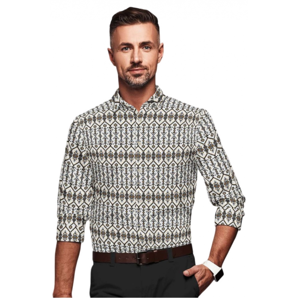 Generic Men’s Cotton Blended Printed Full Sleeve Shirt (Multicolor)