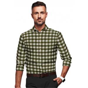 Generic Men's Cotton Blended Checked Full Sleeve Shirt (White-Green)