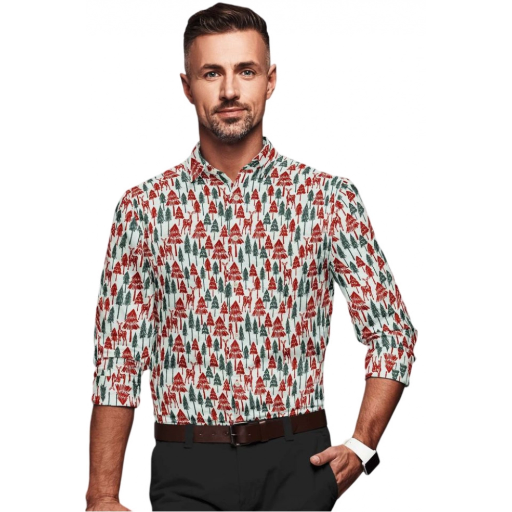 Generic Men’s Cotton Blended Printed Full Sleeve Shirt (Multicolor)