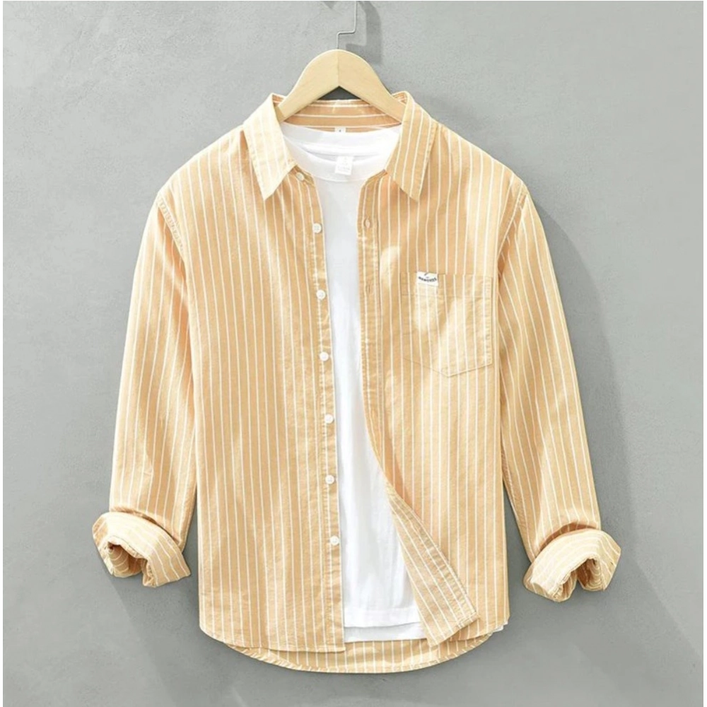 Generic Men’s Casual Cotton Striped Full Sleeve Collar Shirt (Yellow)
