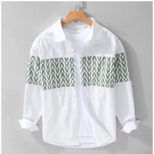 Generic Men's Casual Cotton Printed Full Sleeve Collar Shirt (White)