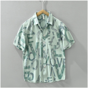 Generic Men's Casual Cotton Printed 3-4th Sleeve Collar Shirt (Green)