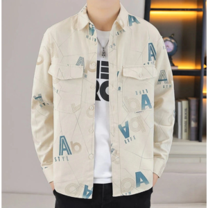 Generic Men's Casual Cotton Printed Full Sleeve Collar Shirt (Beige)