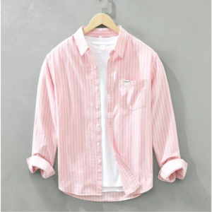 Generic Men's Casual Cotton Striped Full Sleeve Collar Shirt (Pink)