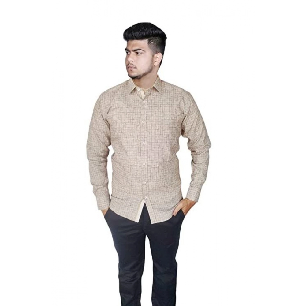 Generic Men’s Cotton Lycra Full Sleeve Checked Casual Shirt (Brown )
