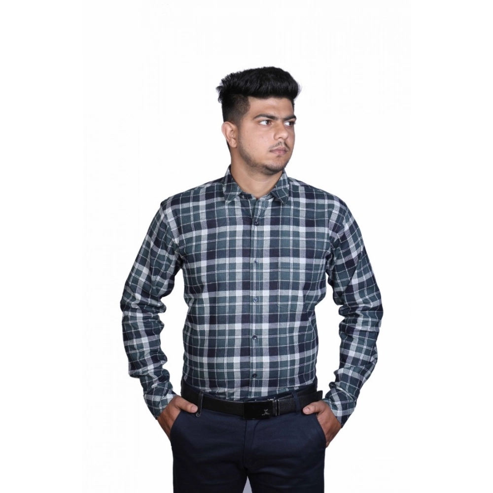 Generic Men’s Cotton Lycra Full Sleeve Checked Casual Shirt (Dark Green)