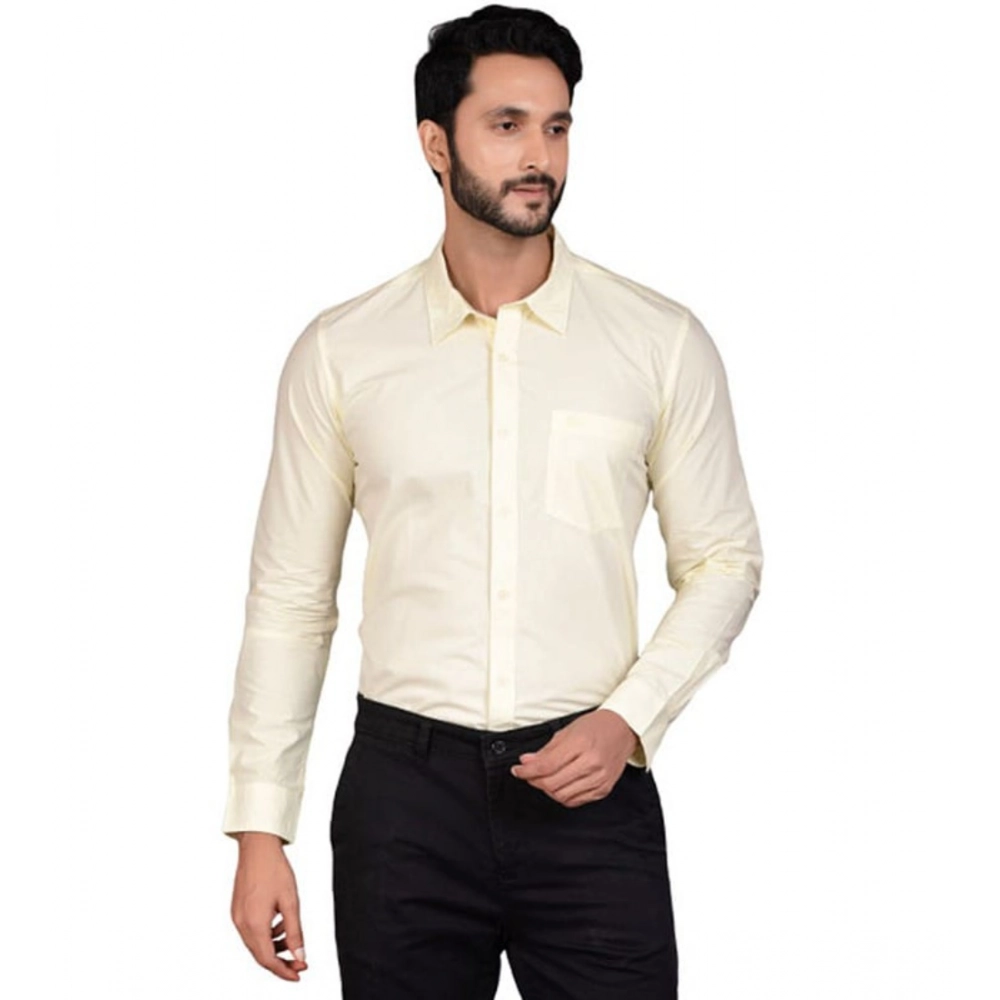 Generic Men’s Casual Cotton Full Sleeve Solid Shirt (Lemon)
