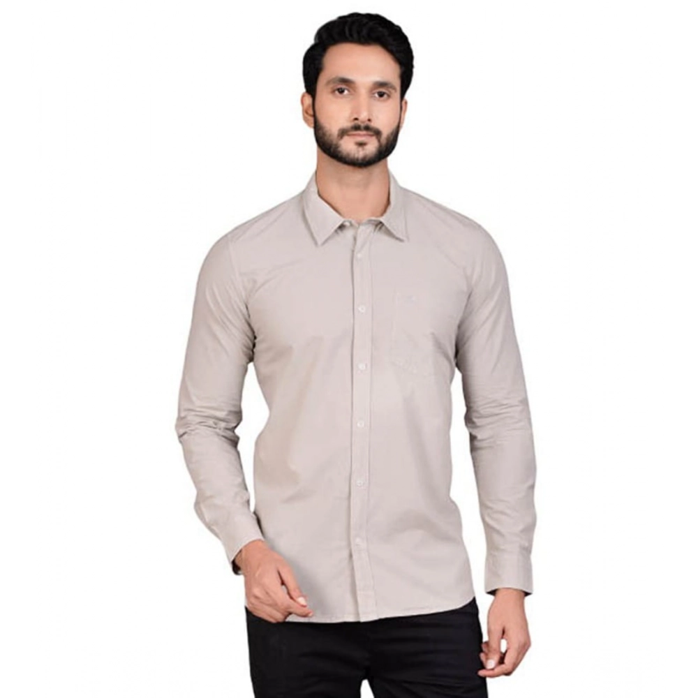 Generic Men’s Casual Cotton Full Sleeve Solid Shirt (Grey)