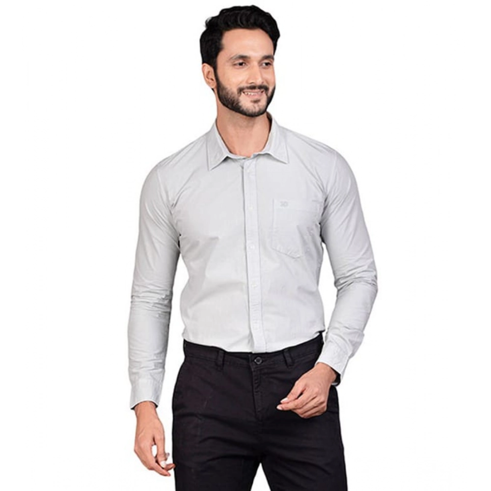 Generic Men’s Casual Cotton Full Sleeve Solid Shirt (Grey)