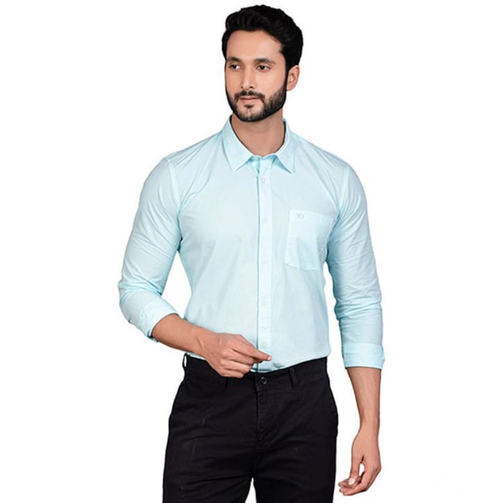 Generic Men’s Casual Cotton Full Sleeve Solid Shirt (Turquoise)
