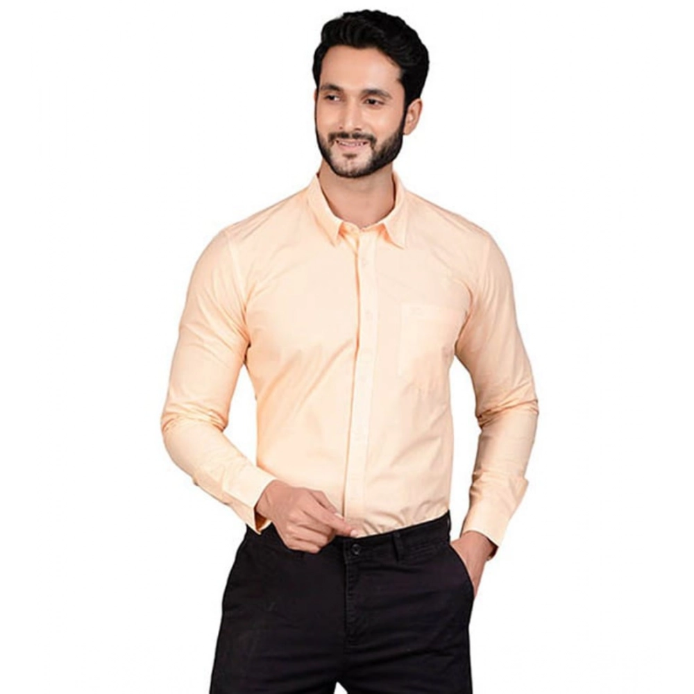 Generic Men’s Casual Cotton Full Sleeve Solid Shirt (Peach)