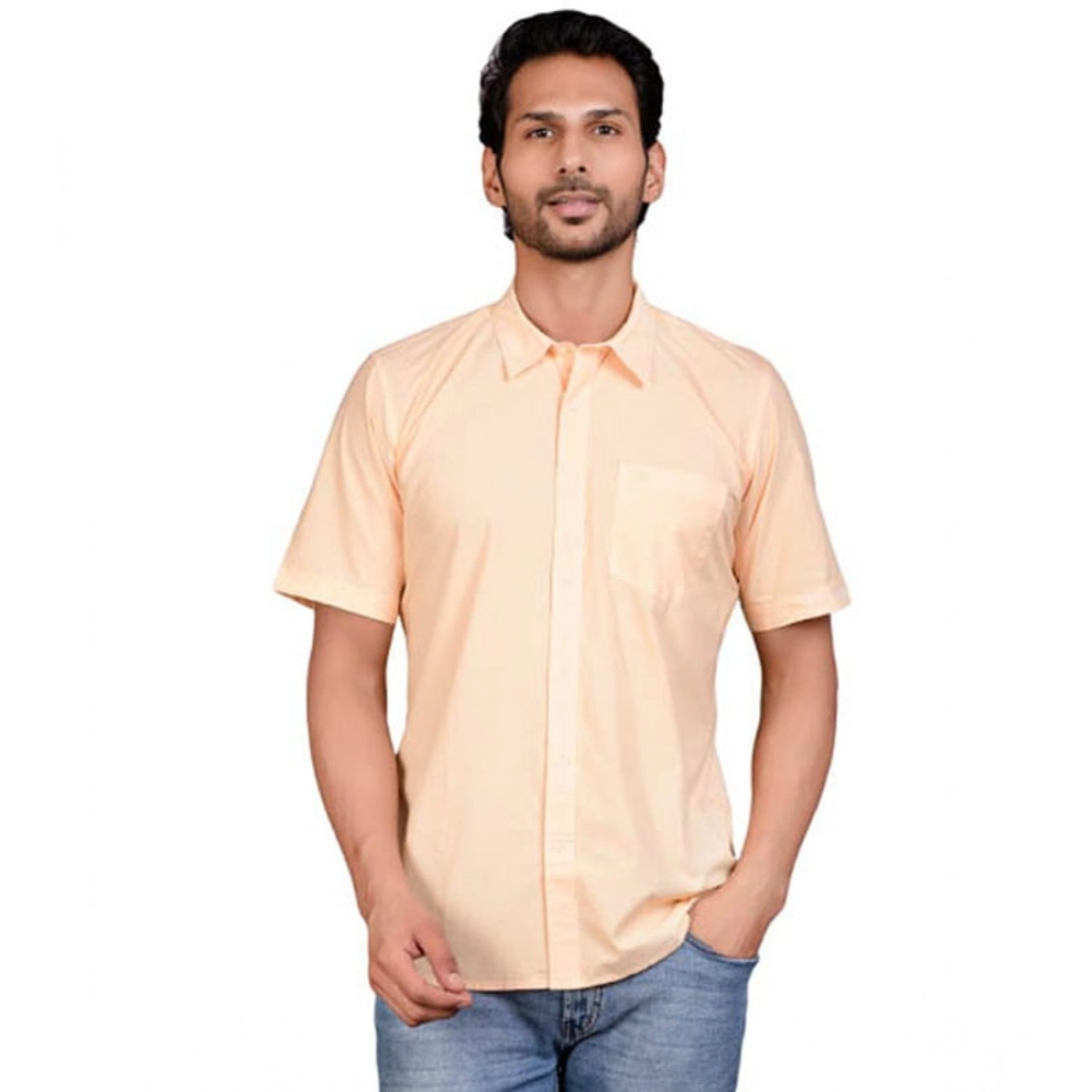 Generic Men’s Casual Cotton Half Sleeve Solid Shirt (Peach)