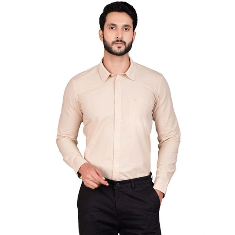 Generic Men’s Casual Cotton Full Sleeve Solid Shirt (Beige)