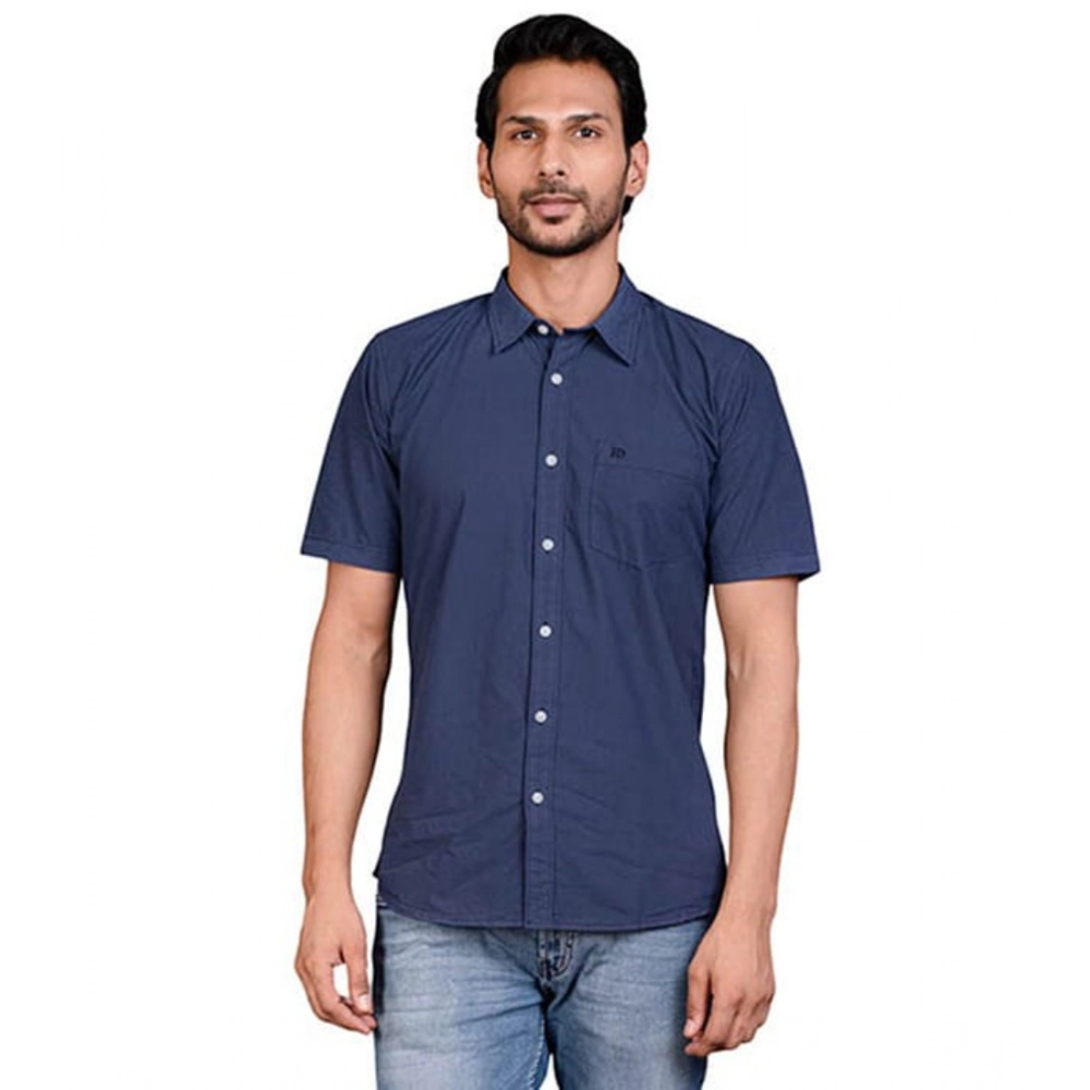 Generic Men’s Casual Cotton Half Sleeve Solid Shirt (Navy)
