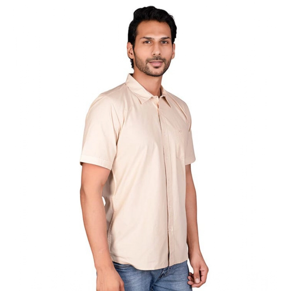 Generic Men’s Casual Cotton Half Sleeve Solid Shirt (Beige)