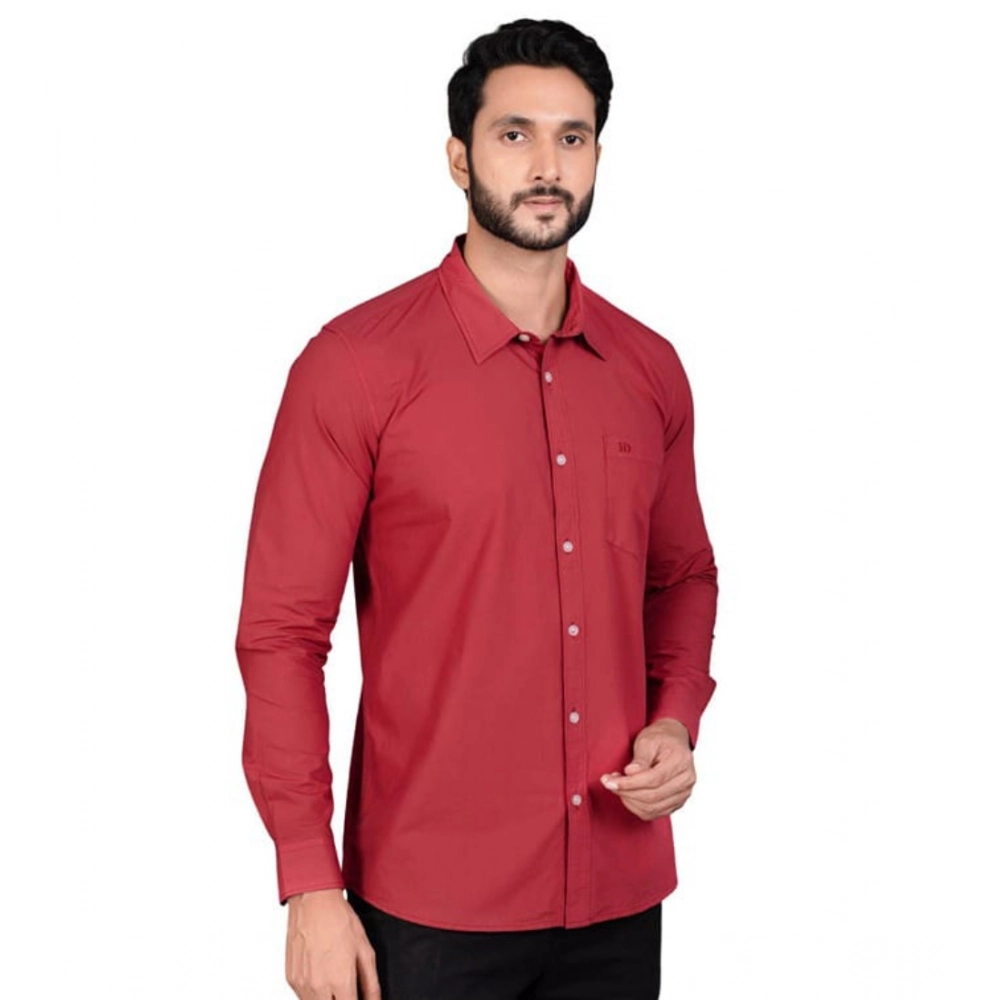 Generic Men’s Casual Cotton Full Sleeve Solid Shirt (Red)