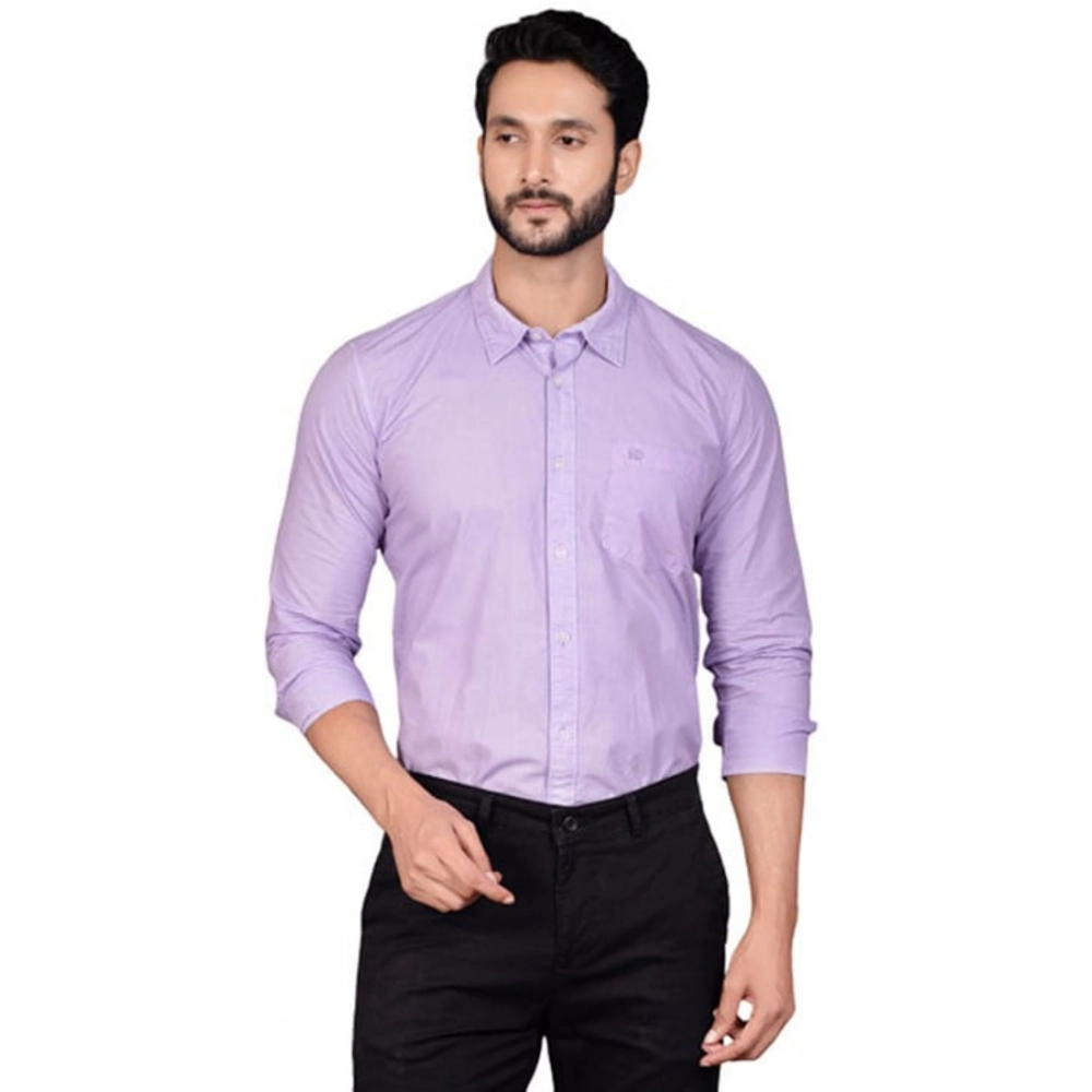 Generic Men’s Casual Cotton Full Sleeve Solid Shirt (Purple)