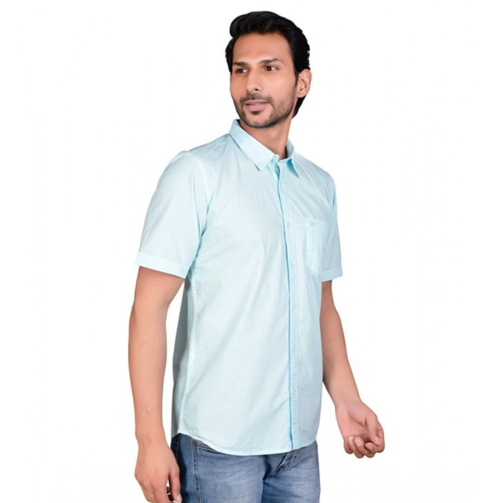 Generic Men’s Casual Cotton Half Sleeve Solid Shirt (Turquoise)
