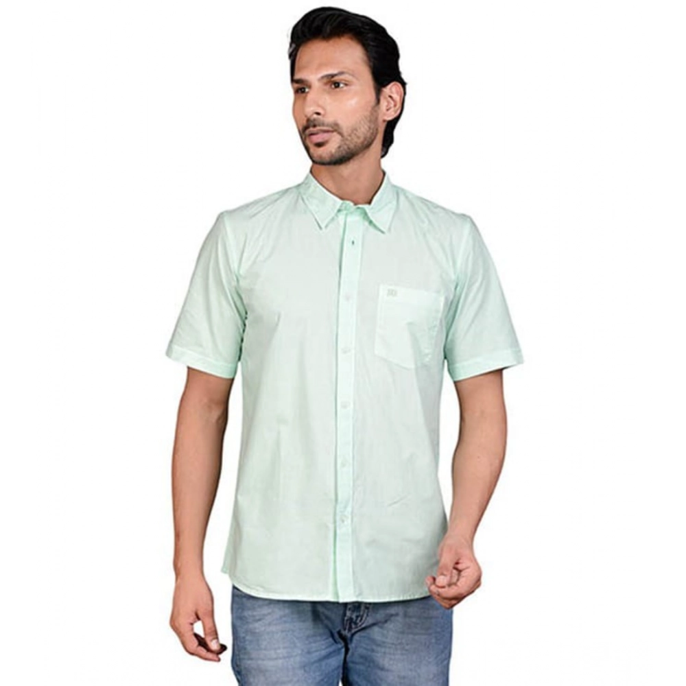 Generic Men’s Casual Cotton Half Sleeve Solid Shirt (Sea Green)