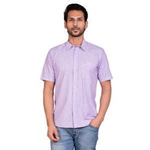 Generic Men's Casual Cotton Half Sleeve Solid Shirt (Purple)