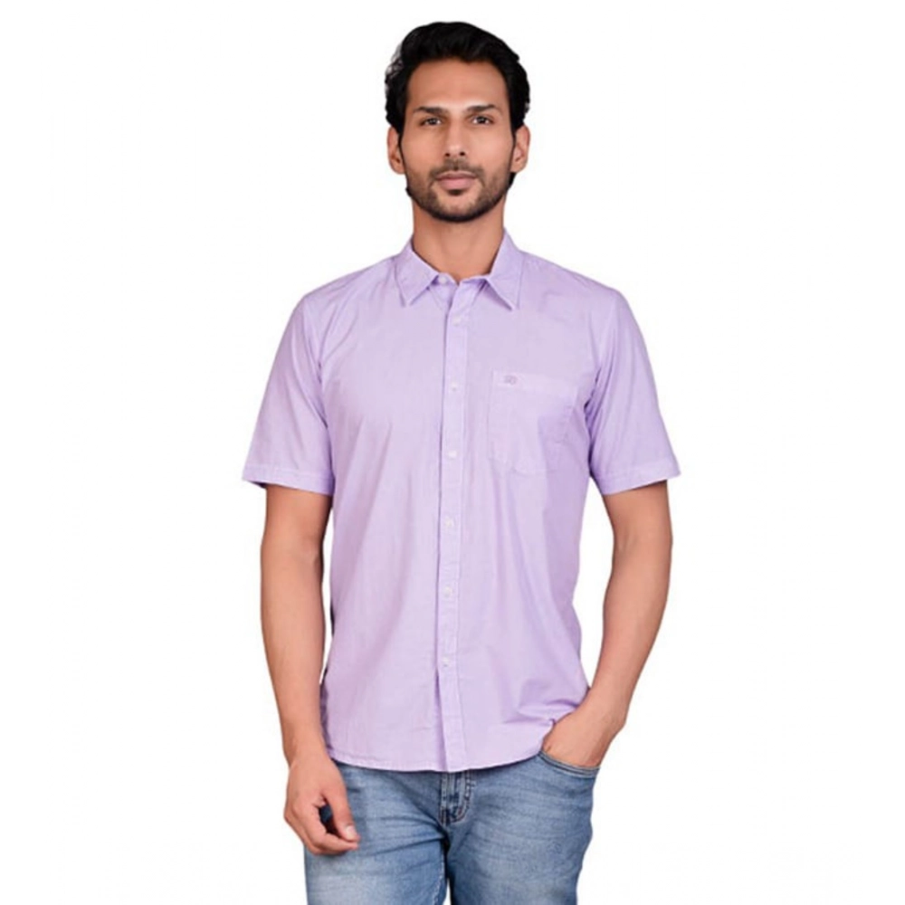 Generic Men’s Casual Cotton Half Sleeve Solid Shirt (Purple)