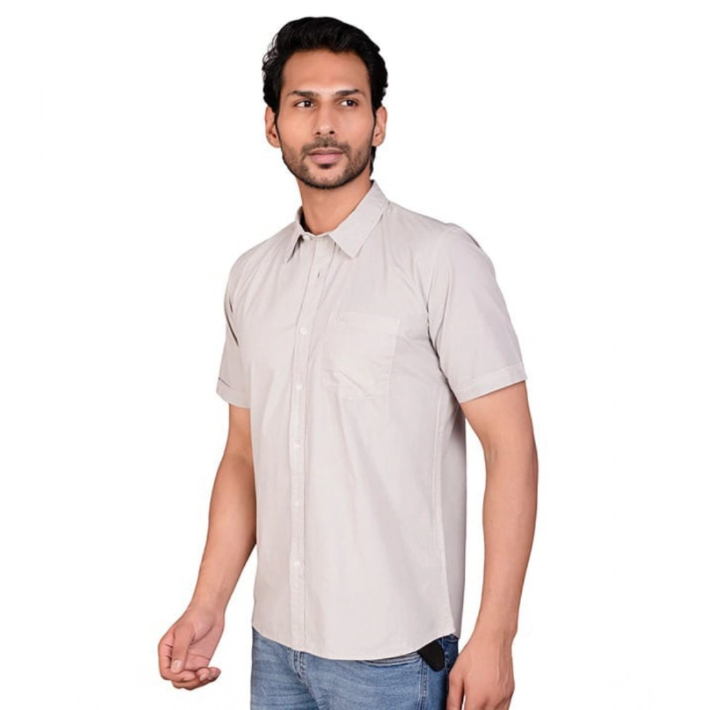 Generic Men’s Casual Cotton Half Sleeve Solid Shirt (Grey)