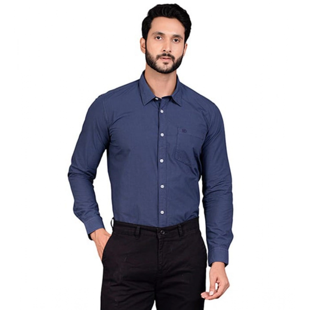 Generic Men’s Casual Cotton Full Sleeve Solid Shirt (Navy)
