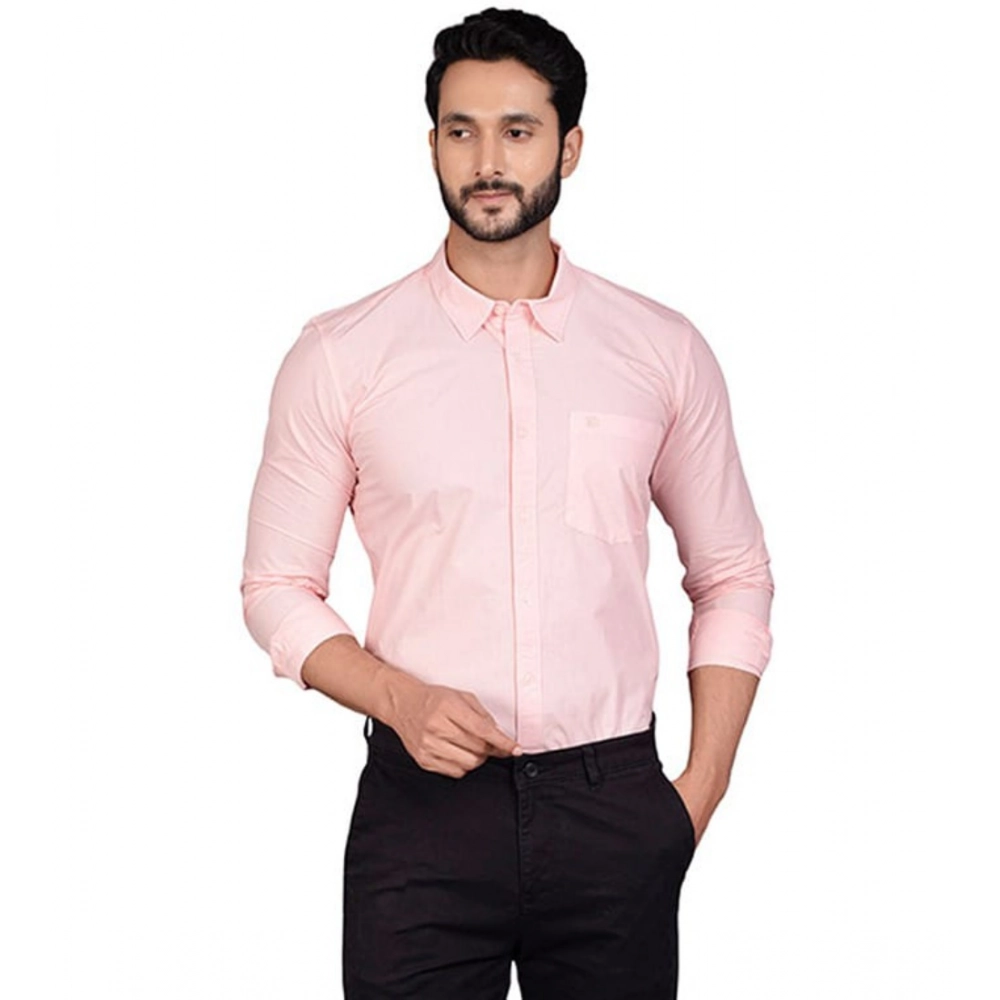 Generic Men’s Casual Cotton Full Sleeve Solid Shirt (Peach)