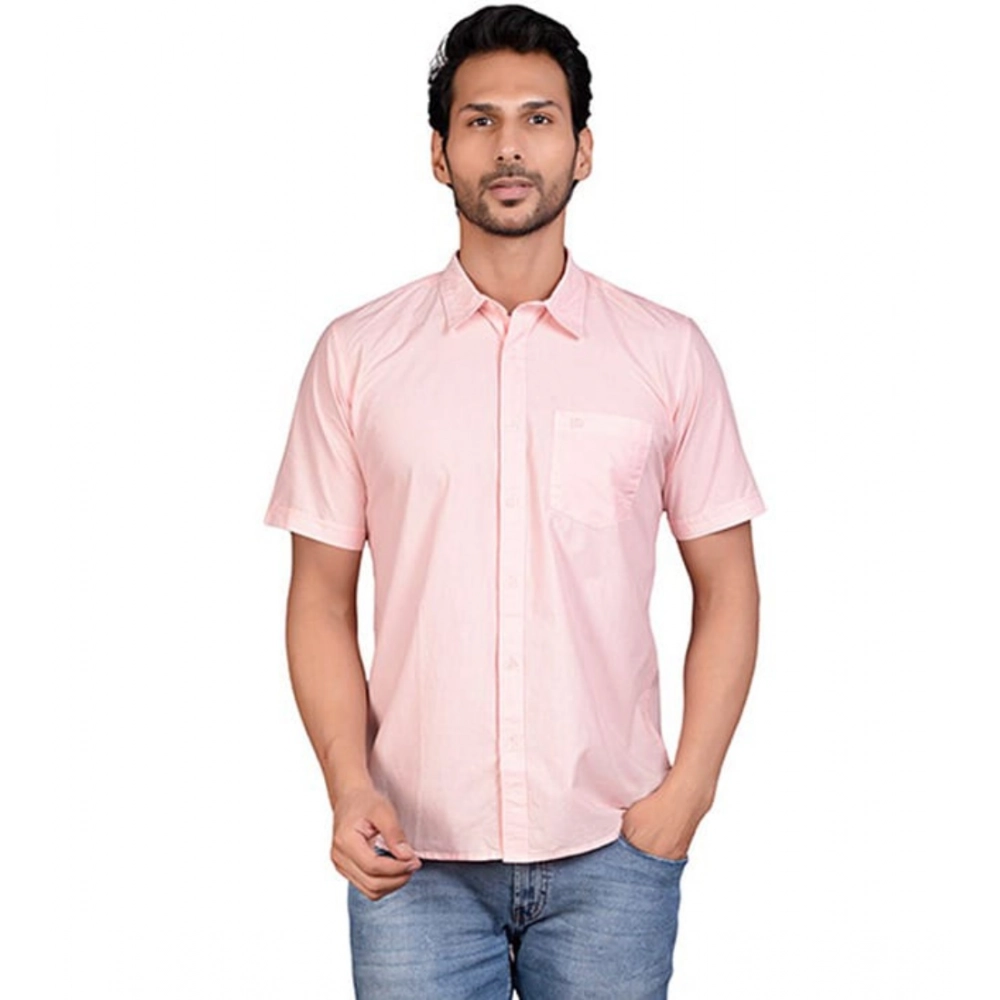 Generic Men’s Casual Cotton Half Sleeve Solid Shirt (Peach)