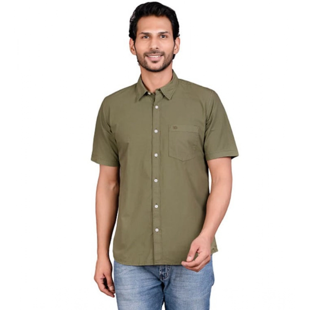 Generic Men’s Casual Cotton Half Sleeve Solid Shirt (Green)